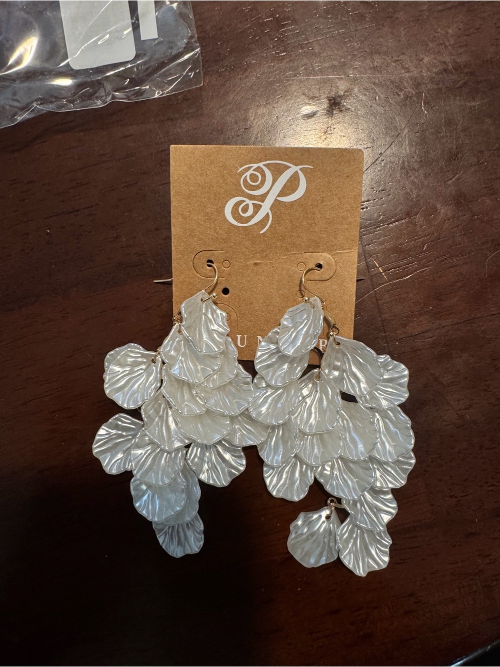 Plunder Pearlescent White Layered  Petal Earrings